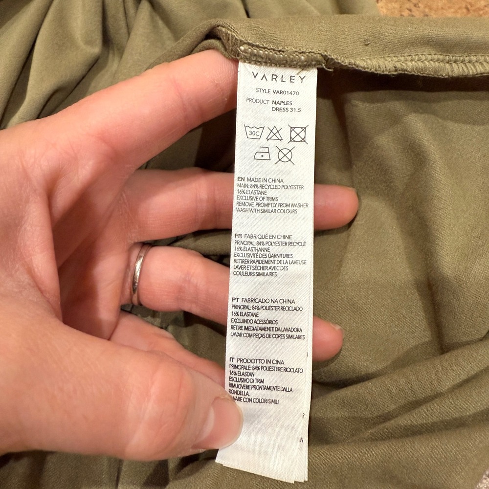 Varley Naples 31.5 Dress Ebony Olive Green Sleeveless Active Mini Dress M NWOT - Picture 6 of 8